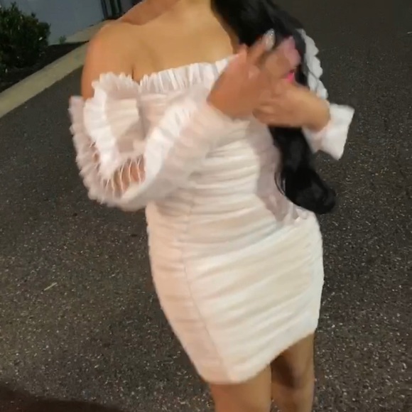 Miss Circle Dresses & Skirts - Rose Darling White Off Shoulder Ruched Mesh Dress